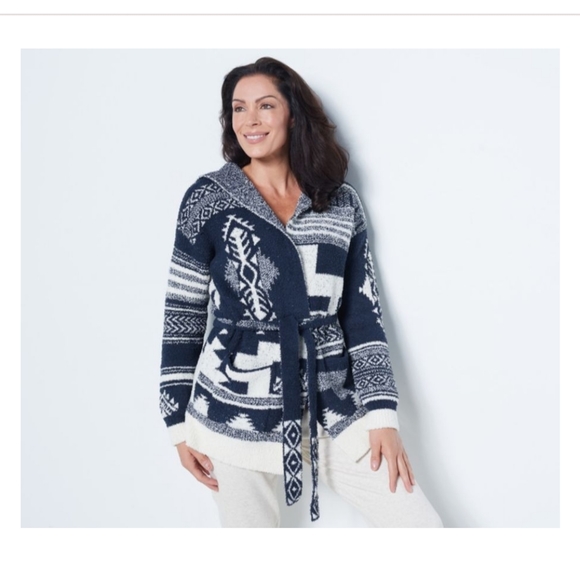 Barefoot Dreams Sweaters - Barefoot Dreams CozyChic Patchwork Belted Cardigan / 2X